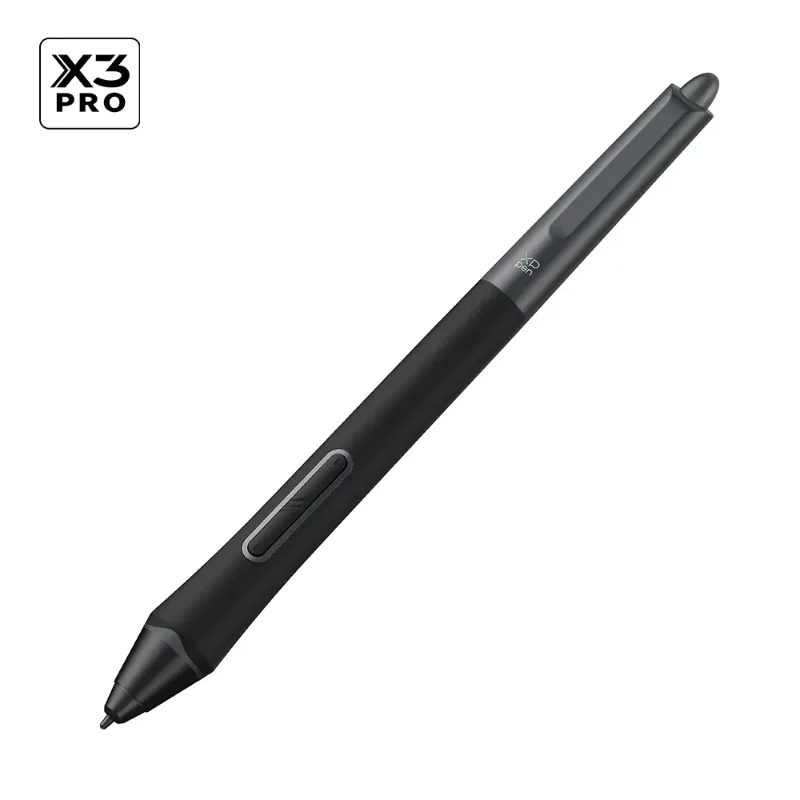ปากกา XPPen X3 Pro มุมมองเฉียง แสดงปุ่มคลิกและหัวปากกาอย่างชัดเจน