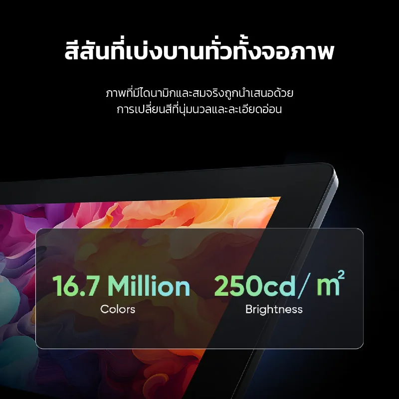จอแสดงสี 16.7 ล้านสี ความสว่าง 250cd/m² ของ XPPen Artist Pro 24 Gen 2