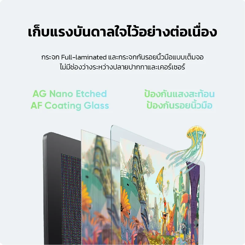 กระจก AG Nano Etched และ AF Coating แบบ Full-laminated ป้องกันแสงสะท้อนบน Artist Pro 24 Gen 2