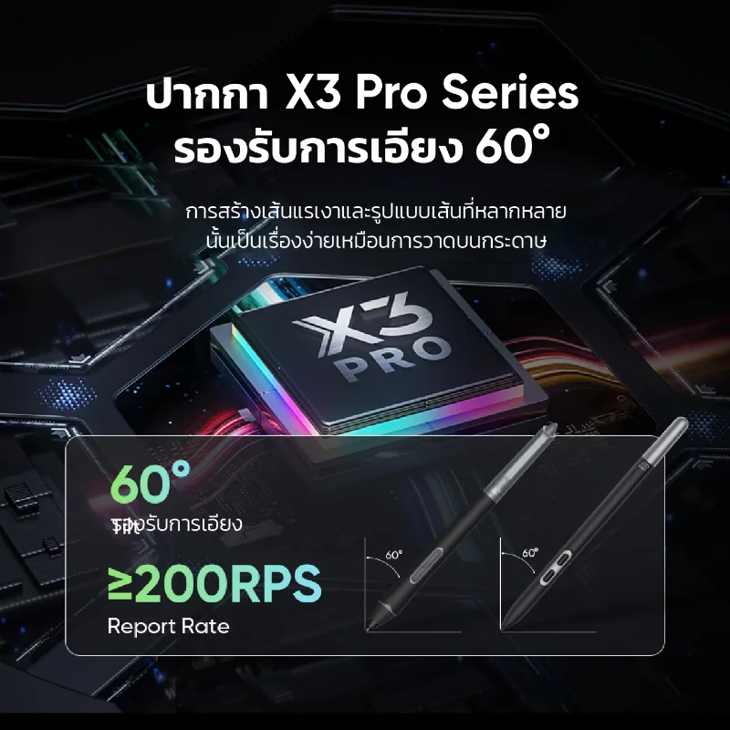 ปากกา X3 Pro Series รองรับการเอียง 60 องศา Report Rate 200RPS บน Artist Pro 24 Gen 2 4K