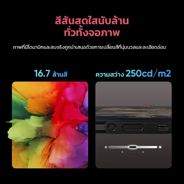 XPPen Artist 15.6 Pro V2 แสดงสีได้ 16.7 ล้านสี ความสว่างหน้าจอ 250 แคนเดลาต่อตารางเมตร